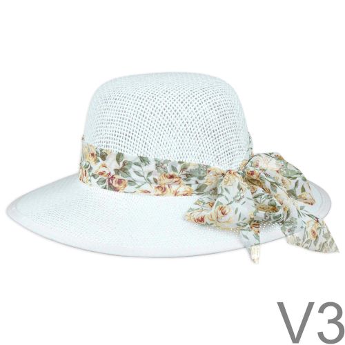 Liviana kalap. Szolíd, egyszerűen elegáns, mindennapi használatra is kiváló szellős, jó tartású nyári kalap, melyet hozzá illő virágokkal díszített szalag díszít.